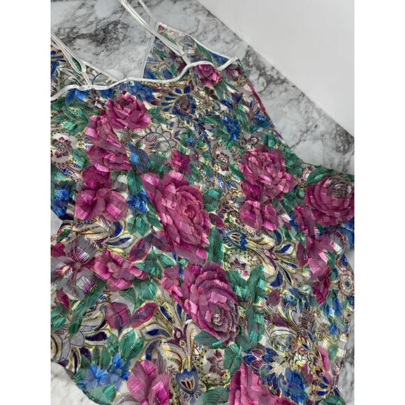 Vintage Victorias Secret Gold Label Lingerie Medium Teddie Floral Sheer Ruffle - Picture 8 of 11